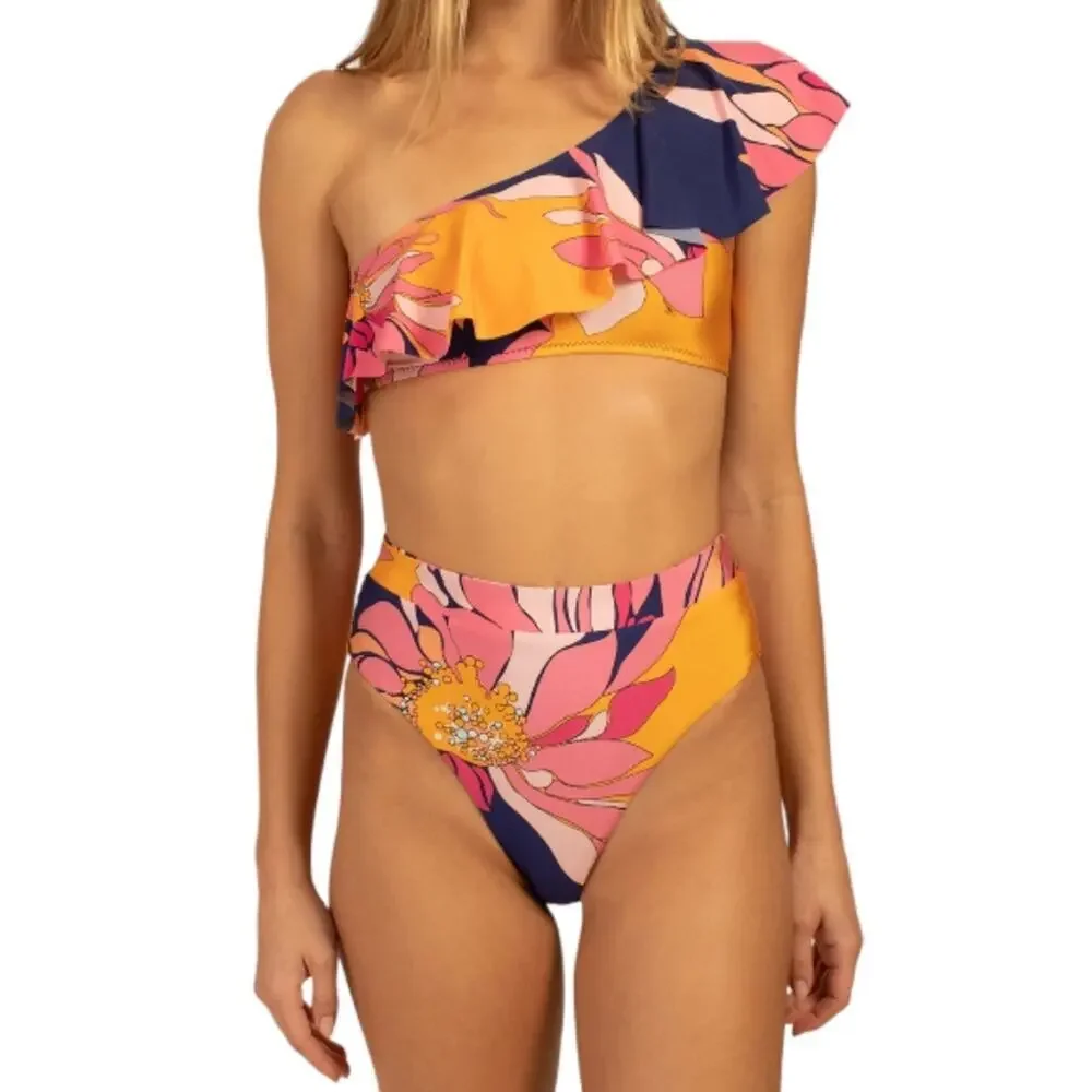 Trina Turk Fold Over High Waist Bikini Bottom